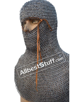 Titanium Flat Dome pin Riveted Chainmail Coif 13th Century