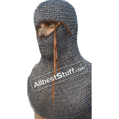 Titanium Flat Dome pin Riveted Chainmail Coif 13th Century