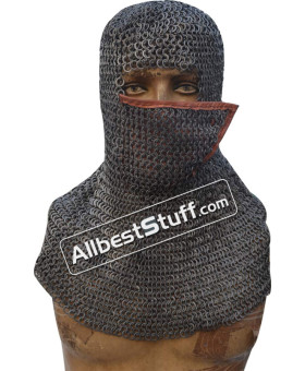 Side ventail Coif Flat Riveted Flat Solid Ring Chain Mail Hood 8 mm