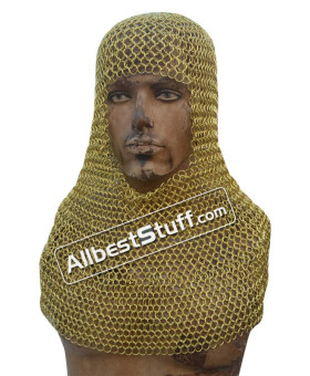 Chain Mail Coif Solid Brass Butted Hood