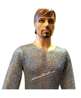9 mm Pin Riveted Flat Solid Ring Chain Mail Hauberk Chest 36