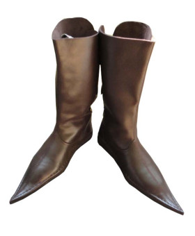 Medieval Leather Boots 3 Buckle Brown Long