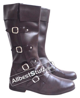 Medieval Leather Boots Long 4 Buckle Brown