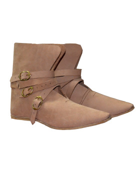 Medieval Leather Shoe Three Brass Buckle