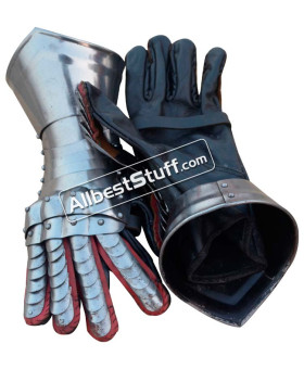 Medieval Articulated Gauntlets with Leather Gloves