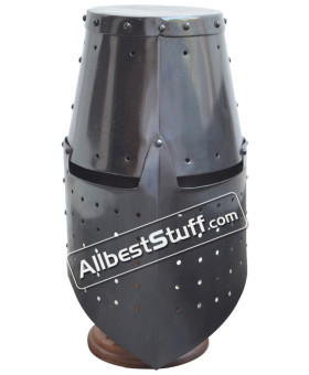 Medieval Great Helmet Crusade 16 Gauge Helm Black Finish
