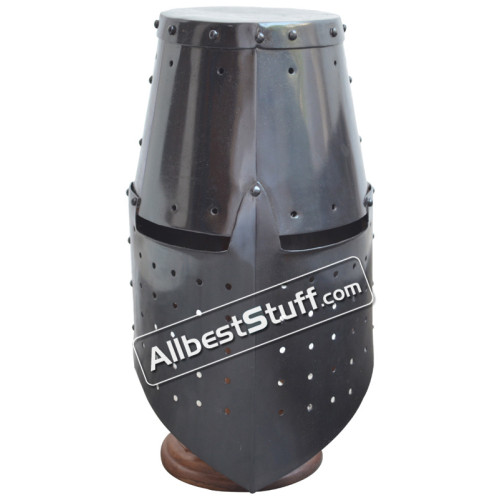Medieval Great Helmet Crusade 16 Gauge Helm Black Finish